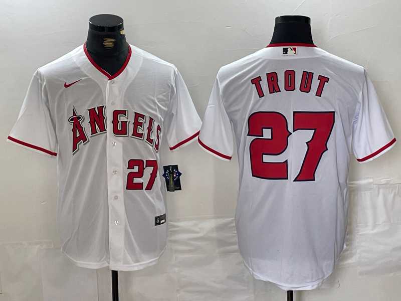 Mens Los Angeles Angels #27 Mike Trout White Cool Base Nike Jersey->los angeles angels->MLB Jersey